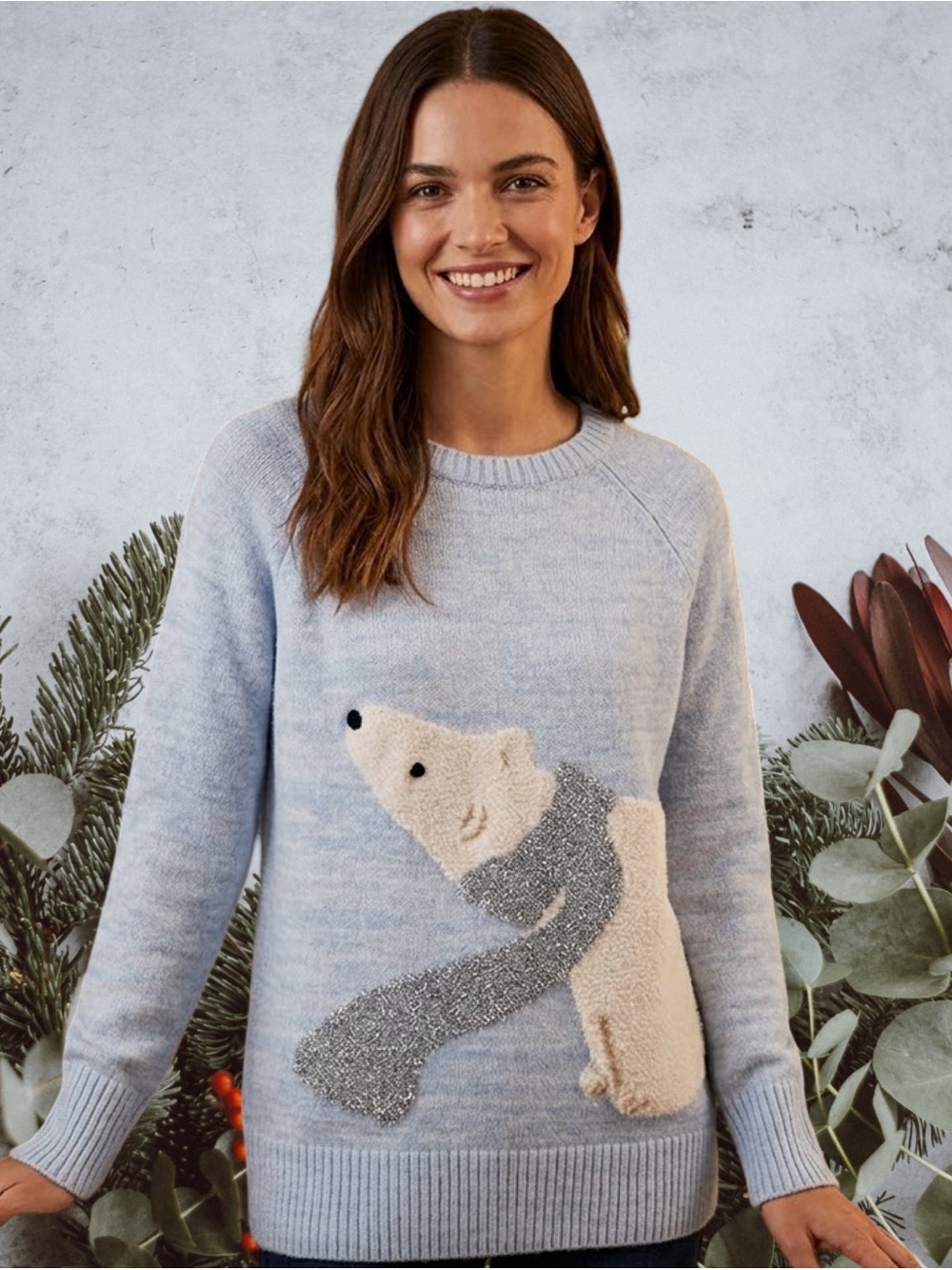 LC Lauren Conrad Light Blue Polar Bear Scarf Graphic Sweater XS